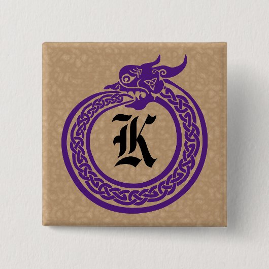 Badge Carré 5 Cm Monogramme personnalisé Style Celtique Ouroboros (Devant)