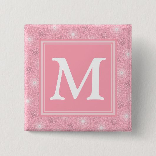 Badge Carré 5 Cm Monogramme rose cercles motif (Devant)