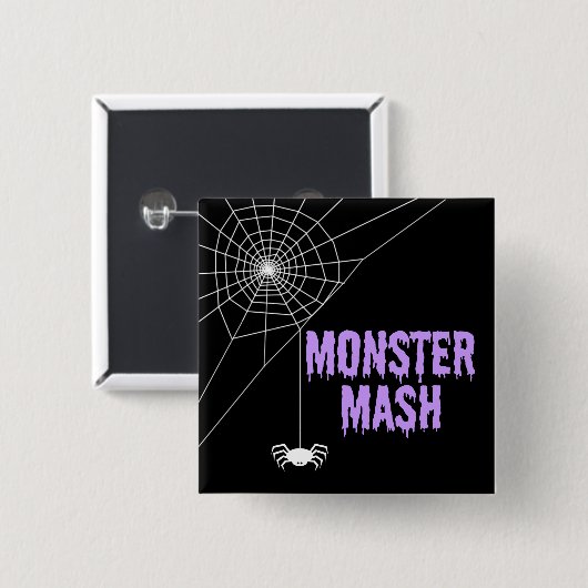 Badge Carré 5 Cm Monster Mash Halloween Spider Web (Devant & derrière)
