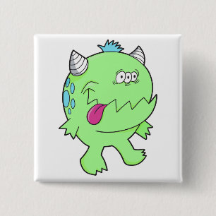 Badge Carré 5 Cm monstre broyeur de langue verte adorable