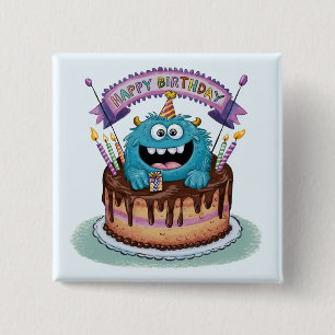Badge Carré 5 Cm Monstre d'anniversaire