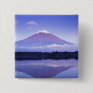 Badge Carré 5 Cm Mont Fuji avec nuage lenticulaire, lac Motosu,
