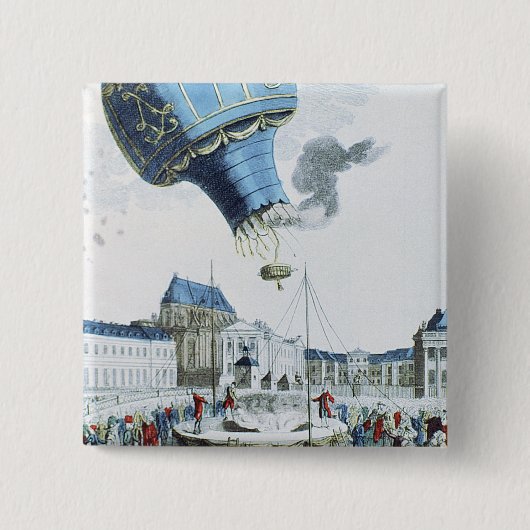 Badge Carré 5 Cm Montée de la montgolfière de frères de Montgolfier (Devant)