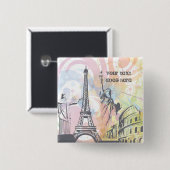 Badge Carré 5 Cm Monuments du monde bouton personnalisé (Devant & derrière)
