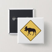 Badge Carré 5 Cm Moose Crossing Road Sign Wildlife Safety (Devant & derrière)