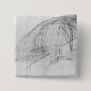 Badge Carré 5 Cm Mortiers mettant le feu à des pierres au-dessus