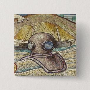 Badge Carré 5 Cm Mosaïque d'ancien casque de plongeur