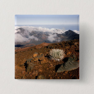 Badge Carré 5 Cm Mot d'argent sur la rime du cratère de Haleakala,