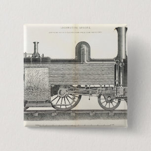Badge Carré 5 Cm Moteur locomotif, gravé par J.W. Lowry