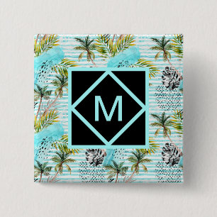 Badge Carré 5 Cm Motif abstrait de palmier d'aquarelle