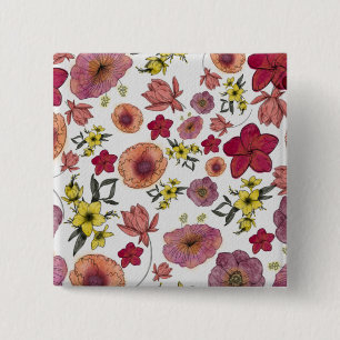 Badge Carré 5 Cm Motif botanique wc Papier OG Coral rose Jaune 10