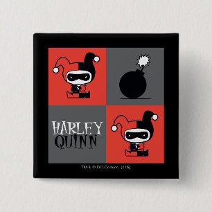 Badge Carré 5 Cm Motif Chibi Harley Quinn Checker