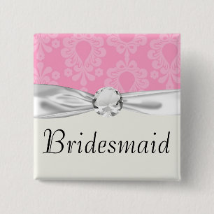Badge Carré 5 Cm motif damassé floral rose pastel bicolore