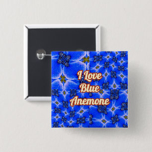 Badge Carré 5 Cm Motif d'anémone du Jardin bleu