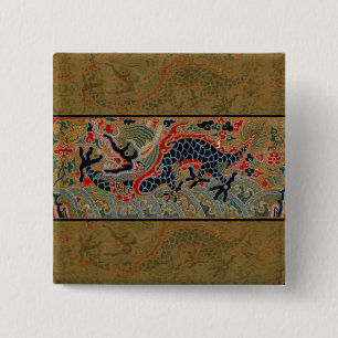 Badge Carré 5 Cm Motif de broderie en soie de dragon chinois antiqu