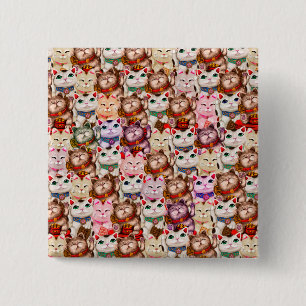 Badge Carré 5 Cm Motif de chats Maneki-neko