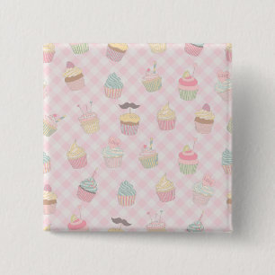 Badge Carré 5 Cm Motif de cupcakes mignons à carreaux rose pastel