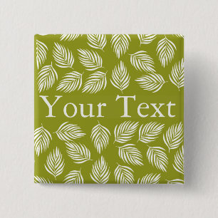 Badge Carré 5 Cm Motif de feuilles vert citron décoratif avec texte