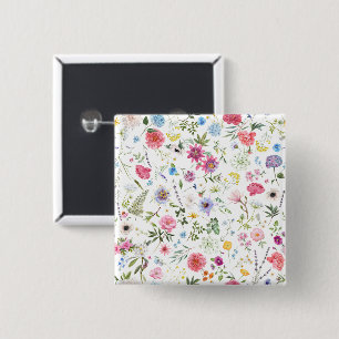 Badge Carré 5 Cm Motif de jardin botanique de fleurs sauvages à l'a