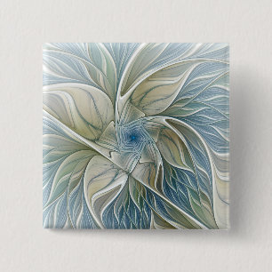 Badge Carré 5 Cm Motif de rêve floral Abstrait Bleu Kaki Fractal