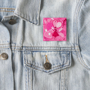 Badge Carré 5 Cm Motif de silhouette d'amour romantique Cœurs roses