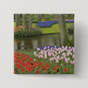 Badge Carré 5 Cm Motif de tulipes et de fleurs de jacinthe des vign
