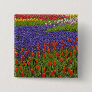Badge Carré 5 Cm Motif de tulipes et de fleurs de jacinthe des vign