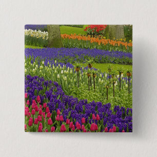 Badge Carré 5 Cm Motif de tulipes, jacinthe et muscaris
