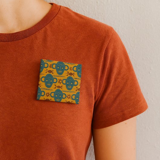 Badge Carré 5 Cm Motif de visage ethnique africain Masque tribal