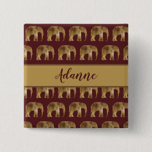Badge Carré 5 Cm Motif éléphant bordeaux et or