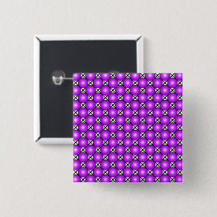 Badge Carré 5 Cm Motif en treillis noir et blanc à pois rose magent
