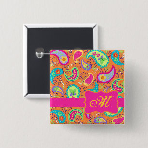 Badge Carré 5 Cm Motif fantaisie moderne orange de Paisley