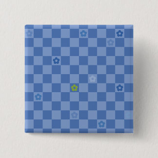 Badge Carré 5 Cm Motif Fleur à Carreaux N° 01 - Bleu Clair