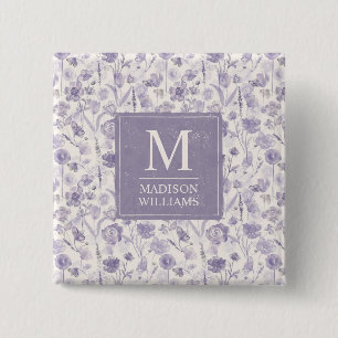 Badge Carré 5 Cm Motif floral aquarelle fleurs lavande violet