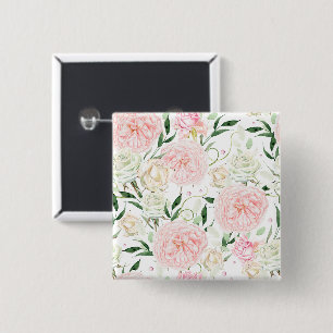 Badge Carré 5 Cm Motif floral aquarelle rose tendre Pivoine & Eau d