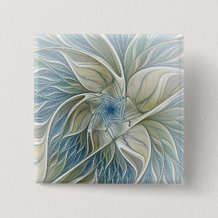 Badge Carré 5 Cm Motif floral de rêve abstrait bleu kaki fractal