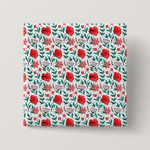 Badge Carré 5 Cm Motif floral dessiné à la main coloré.