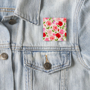 Badge Carré 5 Cm Motif floral d'Hibiscus tropical et de Plumeria