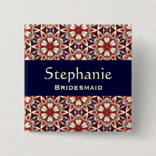 Badge Carré 5 Cm Motif floral rouge V2 de bouton de demoiselle