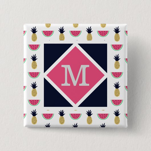 Badge Carré 5 Cm Motif mignon de griffonnage d'ananas et de (Devant)