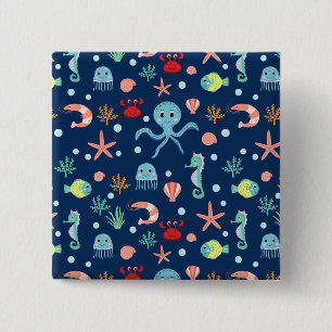 Badge Carré 5 Cm Motif mignon de vie marine de l'océan