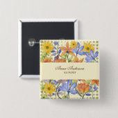 BADGE CARRÉ 5 CM MOTIF ORANGE FLOWER (Devant & derrière)