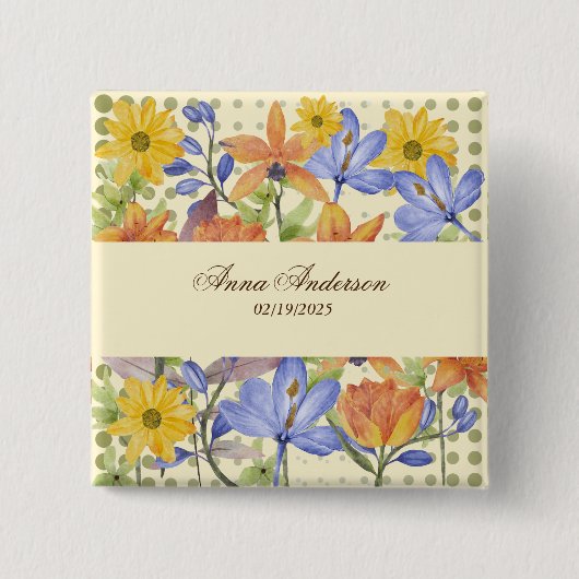 BADGE CARRÉ 5 CM MOTIF ORANGE FLOWER (Devant)