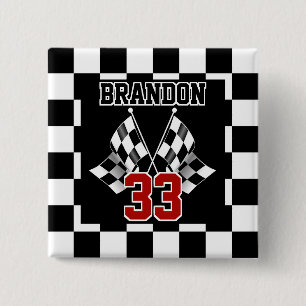 Badge Carré 5 Cm Motif personnalisé de drapeau à damier noir et bla