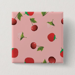 Badge Carré 5 Cm Motif rouge fraise et cerise Fruit rose