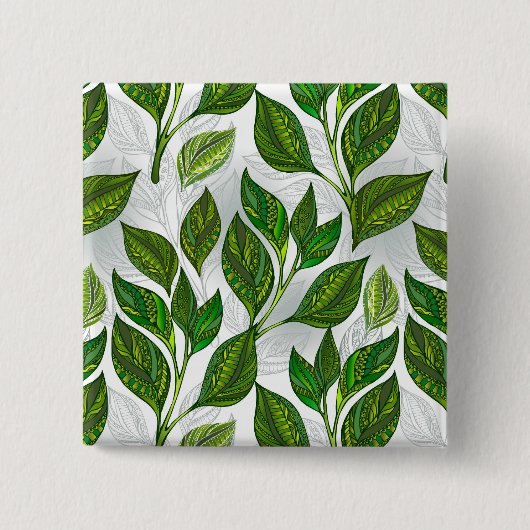 Badge Carré 5 Cm Motif sans couture avec Feuilles de thé vert (Devant)