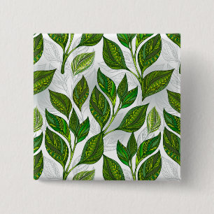 Badge Carré 5 Cm Motif sans couture avec Feuilles de thé vert