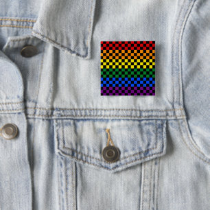 Badge Carré 5 Cm Motifs de fierté Checkers Arc-en-ciel
