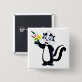 Badge Carré 5 Cm Mouffette amicale avec des fleurs (Devant & derrière)
