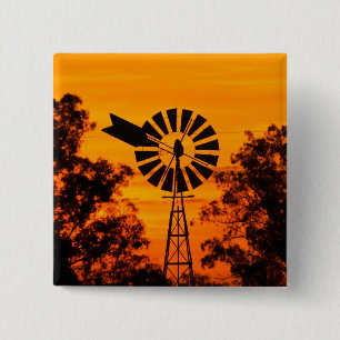 Badge Carré 5 Cm Moulin à vent au coucher du soleil, Australie